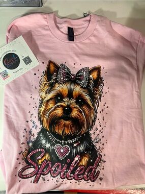 Yorkie Graphic Short Sleeve Tee spoil faux rhinestones S M L XL